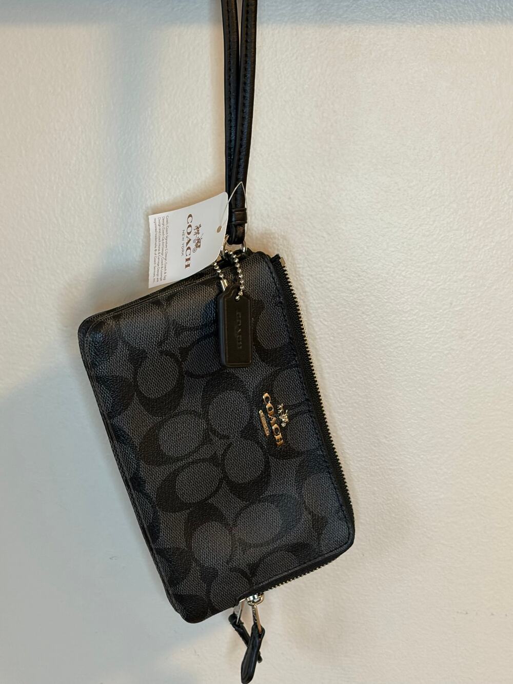 Coach BRAND NEW Signature PVC Double Corner Zip Wristlet Wallet - Black